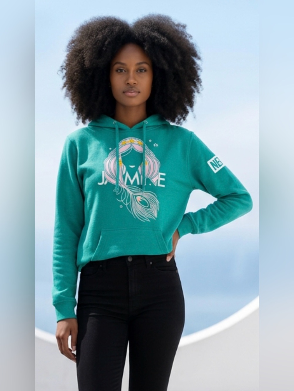 Neff Disney Aladdin Jasmine Teal Graphic Print Pullover Hoodie Women's M